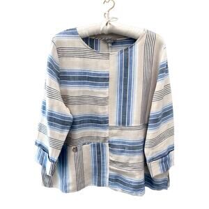 HABITAT | Linen Cotton Blue Stripe Button Blouse Top Lagenlook | Large